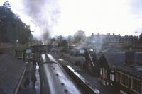 The first of the three stations to carry the name Musselburgh, in this case for a mere 13 months from June 1846 until July 1847, when it was renamed Inveresk. On a dreich 2nd May 1964, the last day of operation of Edinburgh-Berwick local services, a westbound stopping train makes plenty of steam as it prepares to restart from Inveresk station.<br><br>[Frank Spaven Collection (Courtesy David Spaven) 02/05/1964]