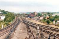 Hunslet Barclay 20902 and 20905 seen topping and tailing weed spraying stock whilst stabled over the week-end in Horbury Bridge Goods Yard in June 1990. The trackbed here is virtually weed free compared to the situation in 2014 [See image 47330] <br><br>[David Pesterfield 24/06/1990]