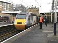 The 10.00 East Coast service from London Kings Cross to Aberdeen arrives at Haymarket on 17 December 2012. The steelwork in the background is part of the station expansion.<br><br>[Bill Roberton 17/12/2012]