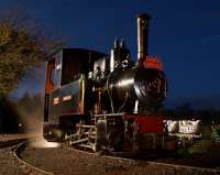 A clear December evening sky on 16 December 2012 gives a clue to the temperature as O&K 0-4-0 WT & T <I>Montalban</I> waits in the yard at Becconsall for the last 'Santa Special' of the weekend to return so that it can shunt the stock.<br><br>[John McIntyre 16/12/2012]