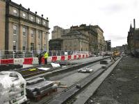 The St Andrew Square tram stop starting to take shape on 17 December. View south towards Princes Street.<br><br>[Bill Roberton 17/12/2012]