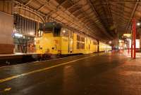 One of the Network Rail Test Trains at Preston on 17 December with veteran 31465 on the rear propelling two coaches and DBSO 9703. The train was working to Carlisle over Shap and had stopped here to change crews and allow service trains to pass.<br><br>[John McIntyre 17/12/2012]