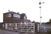 View from the level crossing at Westbury, Shropshire, in September 1987 looking east towards Shrewsbury. The station here closed to passengers in 1960.<br><br>[Ian Dinmore /09/1987]