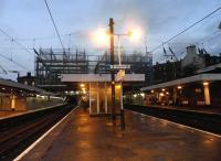 Looking east along platforms 2 & 3 at Haymarket on 23 December showing the scale of the construction work taking place there at present. The top corner of the 1842 E&G station building can be seen centre left.<br><br>[John Yellowlees 23/12/2012]