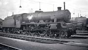 Part of the shed yard at Longsight, Manchester, thought to be in 1959. Nearest the camera is Jubilee 4-6-0 no 45631 <I>Tanganyika</I> with Britannia Pacific no 70033 <I>Charles Dickens</I> standing just beyond.<br><br>[K A Gray //1959]