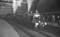 Princes Street station on 18 September 1959, featuring one of the many specials, hauled by historic locomotives, operated in connection with the Scottish Industries Exhibition being held in Glasgow at that time. Motive power in this case is CR no 123 + GNSR no 49 <I>Gordon Highlander</I>. The train ran via Glasgow Central Low Level to the Exhibition station at Partick Central (renamed Kelvin Hall for the occasion) [see image 30452].<br><br>[K A Gray 18/09/1959]