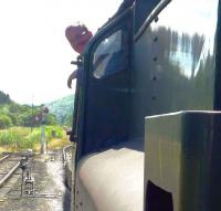 <I>'Smile For The Camera!'</I> The driver of 75029 <I>The Green Knight</I> ready for the off with a Whitby to Pickering service at Levisham on 4 September 2012.<br><br>[John Steven 04/09/2012]