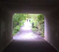 This concrete box tunnel under the Keswick bypass is handy for cyclists and pedestrians following the Keswick branch trackbed, and could conceivably help reopening. But the upward slope in the background indicates an infilled tunnel [see image 39079]. View East in May 2012.<br><br>[Ken Strachan 14/05/2012]