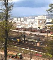 Welsh's Bridge box, Inverness, in the mid 1970s. The Class 47 is almost certainly off the early evening 'Clansman' arrival from Euston - a much-missed service which was introduced after the 1974 WCML electrification, and then withdrawn in the cost-cutting run-up to rail privatisation.<br><br>[Frank Spaven Collection (Courtesy David Spaven) //]