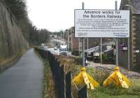 Looking south along Ladhope Vale towards the site of the new Galashiels station on 6 January 2013 with the A7 running alongside on the right. The bridge carrying Station Brae over the line can be seen in the background just beyond the station site.<br><br>[John Furnevel 06/01/2013]