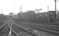 60024 <I>Kingfisher</I> at the west end of St Margarets shed in September 1966. St Margarets signal box stands in the background with the bridge carrying London Road over the ECML just beyond [see image 28704].<br><br>[K A Gray 04/09/1966]