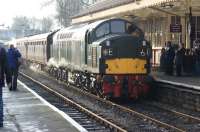 Class 40 no D335 enters Bury Bolton Street station on 5 January 2013 during the East Lancs 'BR Green Day'. With steam heating in operation it was a real delight to see this well turned out locomotive in action. Some 39 years ago it was one of the class 40s that I recall from Aberdeen Ferryhill MPD [see image 26445]<br><br>[John McIntyre 05/01/2013]