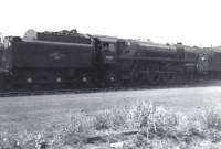 Britannia Pacific no 70013 <I>Oliver Cromwell</I> stabled on Carlisle Kingmoor Shed in June 1967.<br><br>[David Pesterfield 10/06/1967]