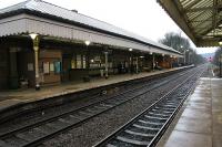 First light at atmospheric Hebden Bridge on a gloomy December morning and the replica gas lamps are still lit on the eastbound platform, as seen from the staggered Manchester platform. View towards Sowerby Bridge.  <br><br>[Mark Bartlett 28/12/2012]