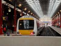 A Chiltern 168 at the buffer stops at Marylebone station on 12 January 2013.<br><br>[Peter Todd 12/01/2013]