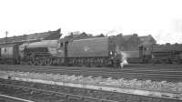A2 Pacific no 60532 <I>Blue Peter</I> alongside Kingmoor shed on 8 October 1966 during the BR 'Blue Peter Excursion'. The ticket read <I>Edinburgh (Waverley) to Carlisle (Citadel) & back. Out via Hawick return via Carstairs. Fare 35/-</I> [see image 38842].   <br><br>[K A Gray 08/10/1966]