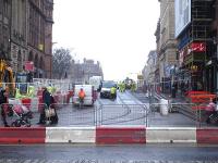Given the deep excavations required in the area [See Image 37738] it is good to see that the installation of tram tracks running round from Princes Street onto South St Andrew Street is now complete, with  re-instatement of the road surface along South St Andrew Street almost finished. <br><br>[David Pesterfield 10/01/2013]