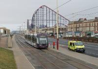 <I>Tram trap?</I> As <I>Flexity</I> 016 travelled south towards Starr Gate I wondered if the speed enforcement officer in the yellow van was tempted to check tram speeds as well as the passing cars. A 10 minute interval timetable has been maintained by the new trams throughout the winter season and they seem to have generally settled down to give reliable performance, including during the previous week when there was also snow to contend with. <br><br>[Mark Bartlett 26/01/2013]