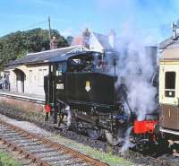 USA 0-6-0T no 30075 (Yugoslavian Railways Class 62) with a train on the East Somerset Railway at Cranmore in November 2005.<br><br>[Peter Todd /11/2005]