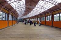 Passengers off MV <I>Bute</I> from Rothesay head up the ramp towards Wemyss Bay station concourse on 1 June 2012.<br><br>[Colin Miller 01/06/2012]