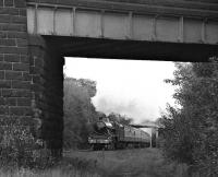 No. 5690 <i>Leander</i> heading for Carnforth immediately  west of the site of Apperley Bridge station (closed March 1965) on the 'Leander Enterprise' railtour of 20th October 1979. This was the second time the Jubilee had departed from Leeds that day, having already done the clockwise circuit via Harrogate, with the assistance of the Midland Compound as far as York.<br><br>[Bill Jamieson 20/10/1979]