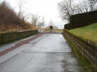 Entrance to the former goods yard at Symington, looking north from the A72 on 6 January 2013. The WCML runs past behind the hedge on the left.  [With thanks, a big wave and a belated Happy New Year to all fellow eejits. Ref query 14512]<br><br>[John Furnevel 06/01/2013]