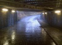 Since the footbridge has been demolished, this rather damp underpass is the only legal way to change platforms at Atherstone. No wonder Imperial Stormtroopers carry umbrellas hereabouts [see image 41548]<br><br>[Ken Strachan 21/12/2012]