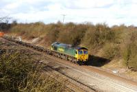 Freightliner 66541 with a freight in South Moreton cutting, to the east of Didcot, in February 2013.<br><br>[Peter Todd 05/02/2013]