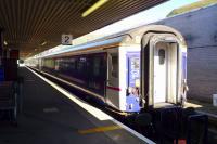 The stock of the Caledonian Sleeper stands in platform 2 at Fort William on 27 July 2011.<br><br>[John Steven 27/07/2011]