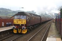 Brush Type 4 no 47760 brings up the rear of the WCRC <I>Lancastrian</I> leaving Whalley on 9 February 2013. At the head of the train 8F no. 48151 hauls the 13 coach excursion across the Whalley viaduct and up the steep climb through Langho and Ramsgreave & Wilpshire on the route southwards towards Blackburn. [See image 42002]<br><br>[John McIntyre 09/02/2013]