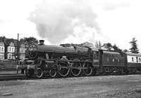Not long after restoration from Barry scrapyard condition to main-line running order, Jubilee No.5690 <I>Leander</I> prepares to take 'The Cathedrals Express' railtour forward from Hereford as far as Chester on 4 October 1975. <br><br>[Bill Jamieson 04/10/1975]