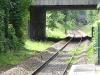 Coryton Station can be seen in this view from the next station down the line at Whitchurch in June 2011. Note how the track moves from the normal up side position on the branch to the down side for the final stop. [With thanks to all respondents]<br><br>[David Pesterfield 08/06/2011]