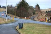 Looking north over the A7 at Falahill in February 2013 towards the Waverley Route trackbed on the right. Some re-routing of the road will be necessary to provide a bridge over the new railway.<br><br>[Bill Roberton 16/02/2013]