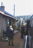 Platform scene at Lumphanan in the summer of 1965. View is east towards Aberdeen. Lumphanan station closed along with most of the Deeside line the following year. [With thanks to the many who responded to this query] [See image 13694] <br><br>[Frank Spaven Collection (Courtesy David Spaven) //1965]