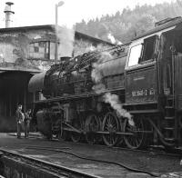 2-10-0 No. 50 3646 was probably the regular loco on freight duty between Annaberg-Buchholz and Hilbersdorf marshalling yard in early June 1982. On the first of the month it had been seen south of Wolkenstein heading for Annaberg, while a week later it was on Annaberg-Buchholz Sd shed in the early evening, after arriving in the Saxon town on the same working.<br><br>[Bill Jamieson 09/06/1982]