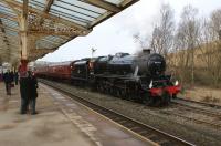 With the tender filled with water, 44932 sets off from Hellifield on 16 February 2013 on the run to Preston via Blackburn.<br><br>[John McIntyre 16/02/2013]