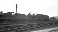 Part of the shed yard at Grangemouth in an undated photograph showing Fowler 4F 0-6-0s 44320 (nearest) and 44149. The 0-6-0s were both withdrawn in the last quarter of 1962.<br><br>[K A Gray //1958]
