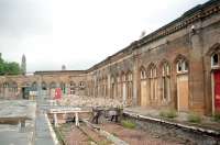 Part of Greenock Central station in 1996 - just after removal of the overall roof but prior to demolition of the station buildings. [See image 32331]<br><br>[Ewan Crawford //1996]