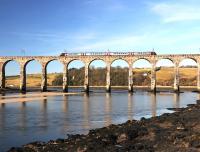 A down CrossCountry service on the Royal Border Bridge, Berwick upon Tweed, 2 Mar 2013. <br><br>[Brian Taylor 02/03/2013]