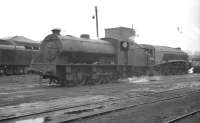 Scene in the shed yard at Gateshead, thought to have been photographed in 1963. J94 0-6-0ST no 68059 stands in the foreground with an EE Type 4 and Gresley A4 no 60026 <I>Miles Beevor</I> beyond. The A4 was one of those transferred to Ferryhill shed in 1964, primarily to work the 3 hour Aberdeen - Glasgow Buchanan Street services. [See image 25189]<br><br>[K A Gray //1963]