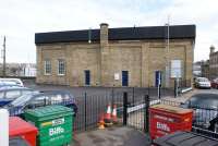 The former water tower at the east end of Huddersfield station in March 2013, now the offices of ACoRP. [See image 41919] for an earlier view before conversion and cleaning of stonework.<br><br>[John McIntyre 12/03/2013]