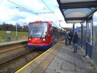 A Sheffield <I>Supertram</I> calls at Crystal Peaks on 16 March.<br><br>[Bruce McCartney 16/03/2013]