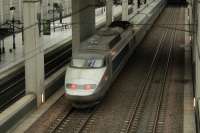 TGV Sud Est set 31 passing through the station at Charles De Gaulle Airport at the rear of a two unit set<br><br>[Graham Morgan 24/06/2012]