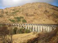 Looking back from the 10.10 Mallaig - Glasgow Queen Street service on 20 February 2013, shortly after crossing Glenfinnan Viaduct.<br><br>[David Pesterfield 20/02/2013]