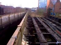 Looking East across the Friargate viaduct [see image 42203], it seems that all you would need to do to reopen this line is to put some rails down. But this is deceptive, as the arches beyond Friargate were demolished about 20 years ago (the white building in the background is on the trackbed).<br><br>[Ken Strachan 21/02/2013]