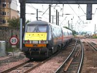 A morning GNER Kings Cross - Glasgow Central service pulls away from the Haymarket stop in August 2006 and immediately turns left onto the Carstairs line at Haymarket East Junction. The train will make one further call at Motherwell (to set down) before reaching its ultimate destination.<br><br>[John Furnevel 05/08/2006]