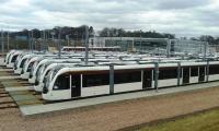 Trams 'In-Line' at Gogar Tram Depot on 8 April 2013.<br><br>[Colin Harkins 08/04/2013]