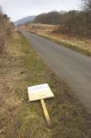 View west along the Black Path from Tweedbank towards Galashiels on 11 April 2013. The sign reads NO WORKS WITHIN THIS AREA.<br><br>[Bill Roberton 11/04/2013]