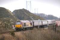 67007 comes off Jamestown Viaduct with the evening Edinburgh - Fife commuter train on 12 April.<br><br>[Bill Roberton 12/04/2013]