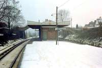 The 1932 Southern Railway station at Woodmansterne on the Tattenham Corner branch, seen looking west in the snow of 1988. [With thanks to all who responded to this query]<br><br>[Ian Dinmore //1988]